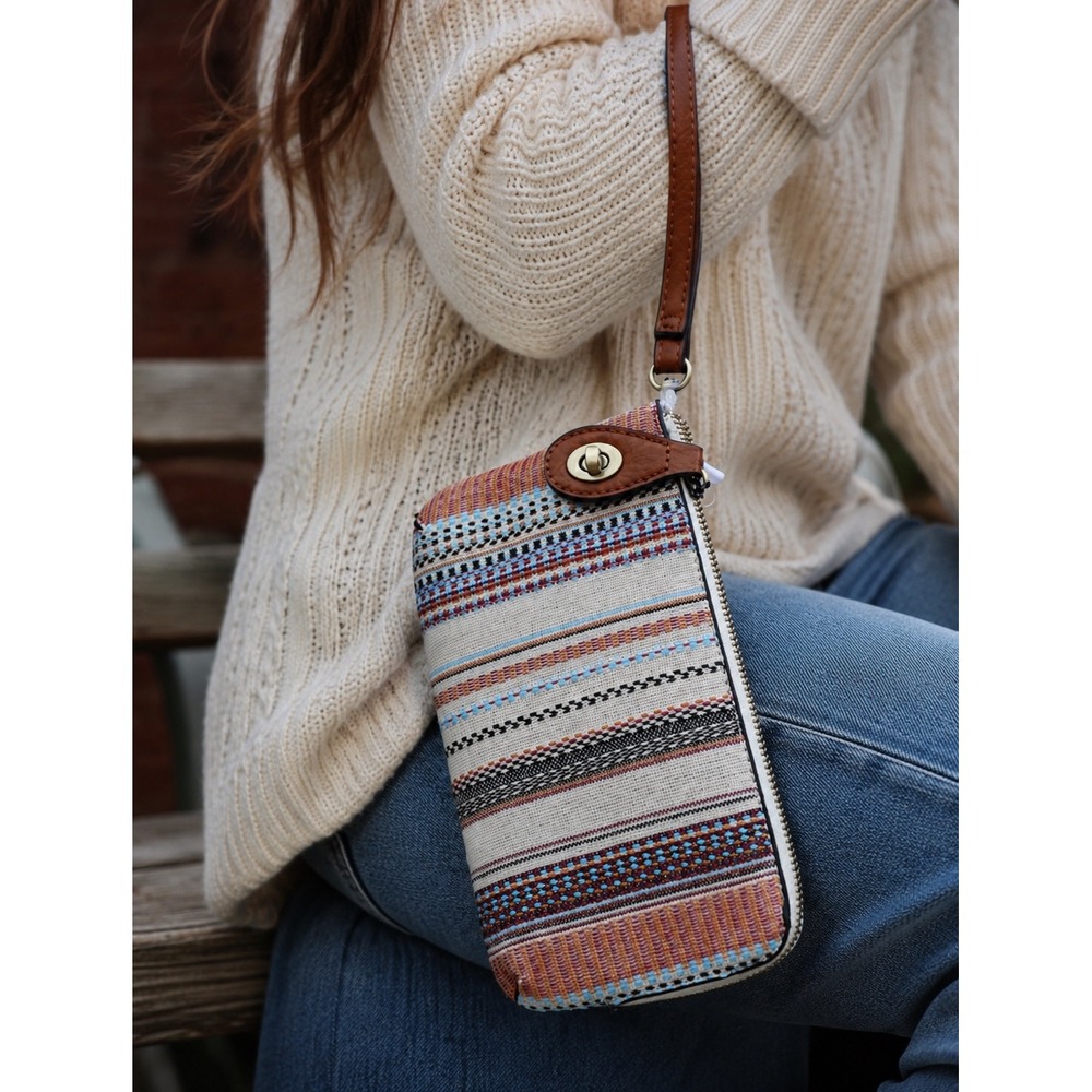 Jen & Co Crossbody Bag Womens Small Rust Multi Boho Striped M1818-BOHO.RUST New